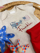 Load image into Gallery viewer, Fourth of July baby outfit / patriotic airplane outfit for boy
