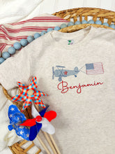Load image into Gallery viewer, Fourth of July toddler shorts set / patriotic airplane outfit for boys

