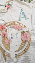 Load image into Gallery viewer, Personalized Baby Girl Outfit On An Oatmeal Romper Sage Green and Pink Baby Name
