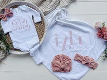 Load image into Gallery viewer, Newborn Baby Girl Outfit | White Romper Fearfully Wonderfully Made In Blush Pink
