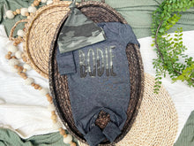 Load image into Gallery viewer, Personalized Baby Boy Outfit | Charcoal Gray Romper Green Camo Baby Name
