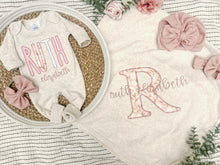Load image into Gallery viewer, Personalized Baby Girl Outfit | Oatmeal Romper Pink Cream Custom Baby Name
