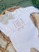 Load image into Gallery viewer, Personalized Baby Girl Outfit | White Romper Light Pink Custom Baby Name
