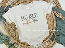 Load image into Gallery viewer, Personalized Baby Boy Newborn Outfit | Natural Oatmeal Romper Duck Baby Boy Name
