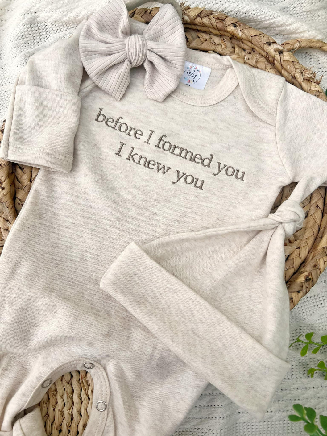 Beige Oatmeal Baby Romper | Before I Formed You I Knew You