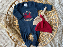 Load image into Gallery viewer, Baby Boy Outfit | Navy Romper - Funny Beach Baby- If Crabby Please Return To Beach
