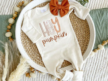 Load image into Gallery viewer, Fall Baby Outfit | Oatmeal Brown Romper Hey Pumpkin
