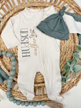 Load image into Gallery viewer, Personalized Baby Boy Newborn Outfit | Natural Oatmeal Romper Duck Baby Boy Name
