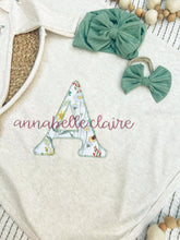 Load image into Gallery viewer, Personalized Baby Girl | Oatmeal Knotted Gown Green White Floral Pink with Name
