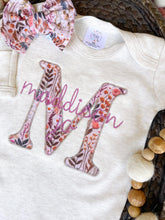 Load image into Gallery viewer, Personalized Baby Girl Outfit | Oatmeal Romper Floral Purple Pink Baby Initials - Madison Harper
