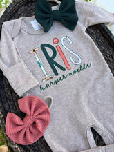 Load image into Gallery viewer, Personalized Baby Girl Outfit | Mocha Brown Romper Pink Green Custom Baby Name - Iris Harper
