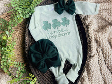 Load image into Gallery viewer, Baby Outfit | Sage Green Romper St. Patrick&#39;s Day - Little Lucky Charm
