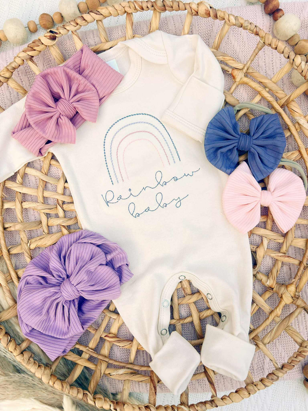 Baby Girl Outfit | Natural White Romper  Pink Blue Rainbow
