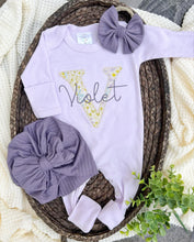 Load image into Gallery viewer, Personalized Baby Girl Outfit | Purple Romper Floral Initial -Violet
