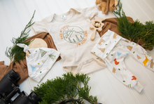 Load image into Gallery viewer, Baby Boy Outdoors Outfit | Oatmeal Beige Bodysuit - Pack My Diapers I&#39;m Going Hiking
