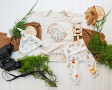 Load image into Gallery viewer, Baby Boy Outdoors Outfit | Oatmeal Beige Bodysuit - Pack My Diapers I&#39;m Going Hiking
