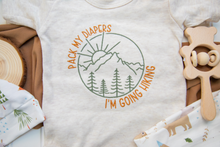Load image into Gallery viewer, Baby Boy Outdoors Outfit | Oatmeal Beige Bodysuit - Pack My Diapers I&#39;m Going Hiking
