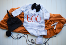 Load image into Gallery viewer, Baby Boy Halloween Outfit | Mist Gray Romper Baby Boo
