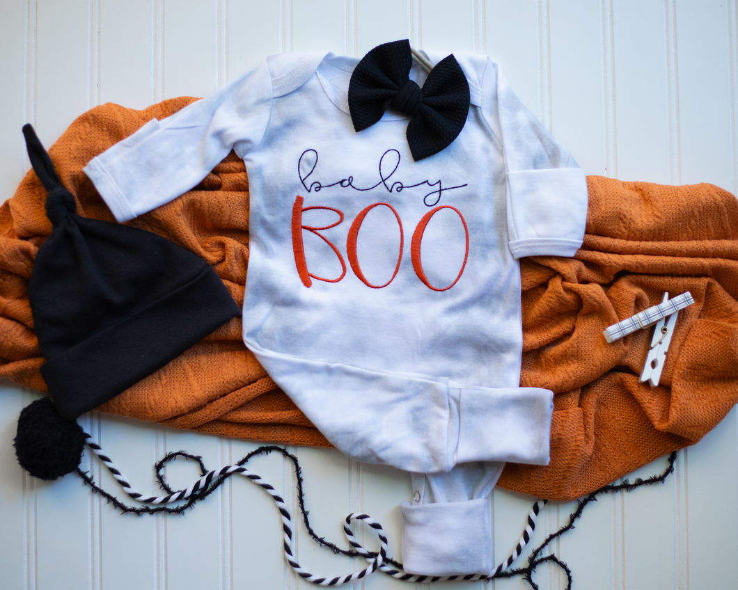 Baby Boy Halloween Outfit | Mist Gray Romper Baby Boo