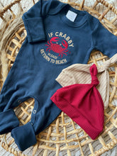 Load image into Gallery viewer, Baby Boy Outfit | Navy Romper - Funny Beach Baby- If Crabby Please Return To Beach
