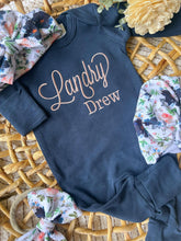 Load image into Gallery viewer, Baby Girl Outfit | Navy Romper - Pink White Blue Floral Baby Name
