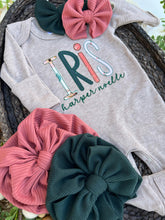 Load image into Gallery viewer, Personalized Baby Girl Outfit | Mocha Brown Romper Pink Green Custom Baby Name - Iris Harper
