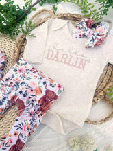 Load image into Gallery viewer, Baby Girl Highland Cow Outfit Oatmeal Bodysuit
