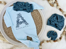 Load image into Gallery viewer, Personalized Baby Girl Outfit | Blue Romper Blue Floral Letter
