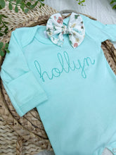 Load image into Gallery viewer, Personalized Baby Girl Outfit | Mint Romper Dark Mint Custom Baby Name
