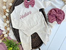 Load image into Gallery viewer, Personalized Baby Name Sweatshirt Set | Oatmeal Pullover Pink - Adeline
