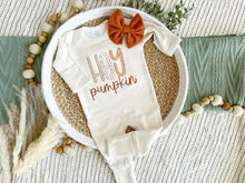 Load image into Gallery viewer, Fall Baby Outfit | Oatmeal Brown Romper Hey Pumpkin
