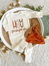 Load image into Gallery viewer, Fall Baby Outfit | Oatmeal Brown Romper Hey Pumpkin
