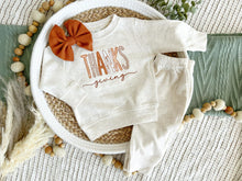 Load image into Gallery viewer, Fall Baby Sweatshirt Set | Oatmeal Pullover Orange Plaid Thanksgiving
