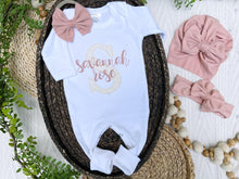 Load image into Gallery viewer, Personalized Baby Girl Outfit | White Romper Ivory Lace Letter Pink Baby Name
