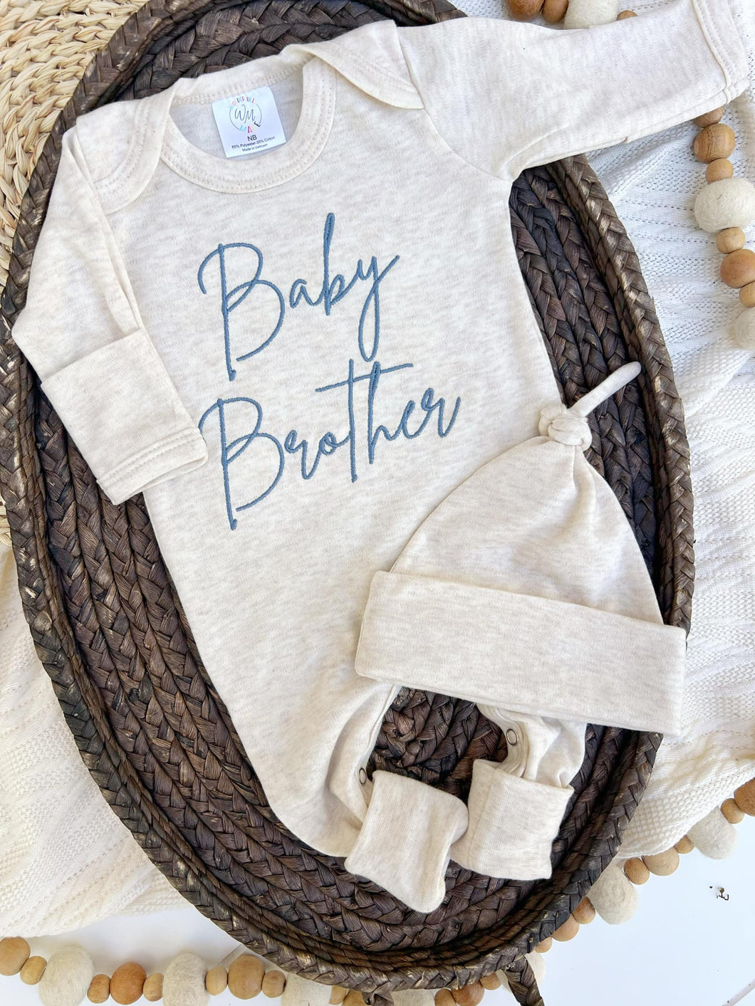 Baby Brother Outfit | Oatmeal Romper Blue