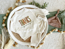 Load image into Gallery viewer, Fall Baby Name Sweatshirt Set | Oatmeal Pullover Orange Green Thanksgiving
