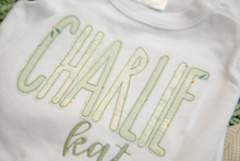Load image into Gallery viewer, Personalized Baby Girl Outfit | White Flutter Sleeve Ruffle Romper Floral Green Baby Name
