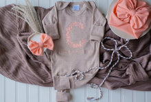 Load image into Gallery viewer, Personalized Newborn Baby Girl Outfit | Pink Romper With Deep Pink Floral Initial With Baby Name - style: Salem Maelyn
