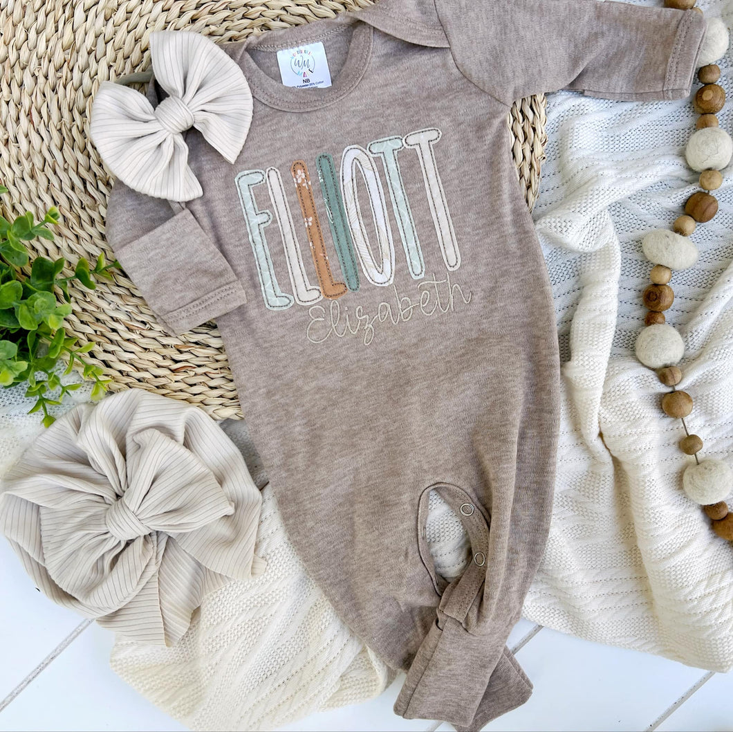 Personalized Baby Girl Outfit | Mocha Brown Romper Custom Baby Name - Elliott Elizabeth