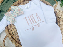 Load image into Gallery viewer, Personalized Baby Girl Outfit | White Romper Light Pink Custom Baby Name
