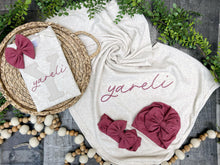 Load image into Gallery viewer, Personalized Baby Girl Outfit | Oatmeal Romper Beige Stripe Deep Rose Pink Baby Name

