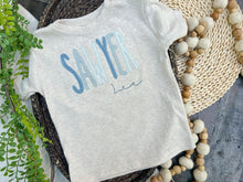 Load image into Gallery viewer, Personalized Kid Shirt | Oatmeal Shirt - Matching Sibling Light Blues
