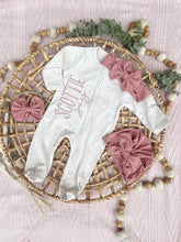 Load image into Gallery viewer, Personalized Baby Girl Newborn Outfit | Oatmeal Zip Romper Custom Color Baby Name
