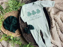 Load image into Gallery viewer, Baby Outfit | Sage Green Romper St. Patrick&#39;s Day - Little Lucky Charm
