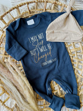 Load image into Gallery viewer, Baby Boy Outfit | Navy Romper - Funny Christian I May Not Sleep But I Will Be Changed
