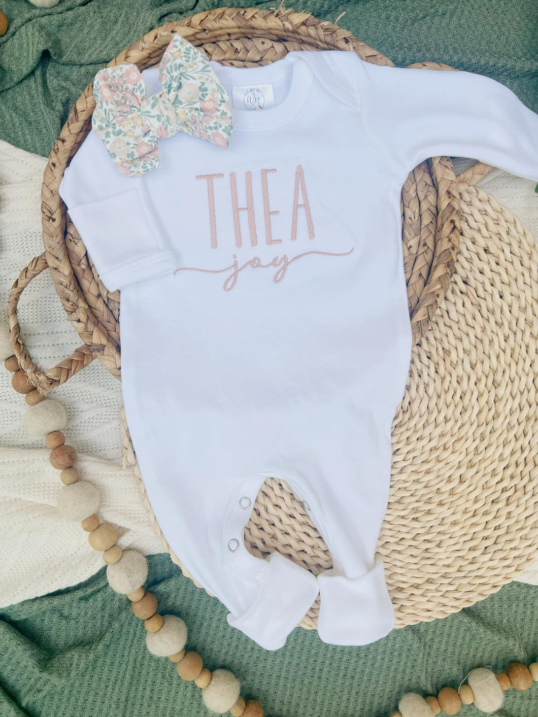 Personalized Baby Girl Outfit | White Romper Light Pink Custom Baby Name
