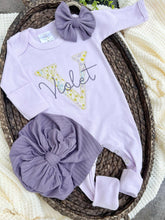 Load image into Gallery viewer, Personalized Baby Girl Outfit | Purple Romper Floral Initial -Violet
