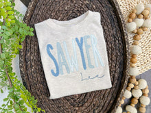 Load image into Gallery viewer, Personalized Kid Shirt | Oatmeal Shirt - Matching Sibling Light Blues
