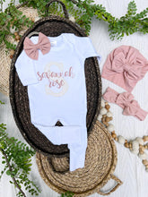 Load image into Gallery viewer, Personalized Baby Girl Outfit | White Romper Ivory Lace Letter Pink Baby Name
