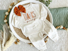 Load image into Gallery viewer, Fall Baby Sweatshirt Set | Oatmeal Pullover Orange Plaid Thanksgiving
